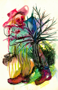 "Лесничий" 1989, ватман, акварель, тушь. 15х22