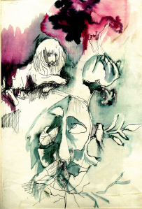 "Лев Горизонтович" 1988, тушь, перо, акварель. 21х30