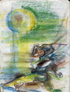"Рыцарь" 1990. Восковые мелки. 21х29.