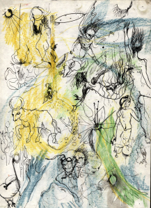 "Водный мир" 1988. Тушь, перо, восковые мелки. 21х29.
